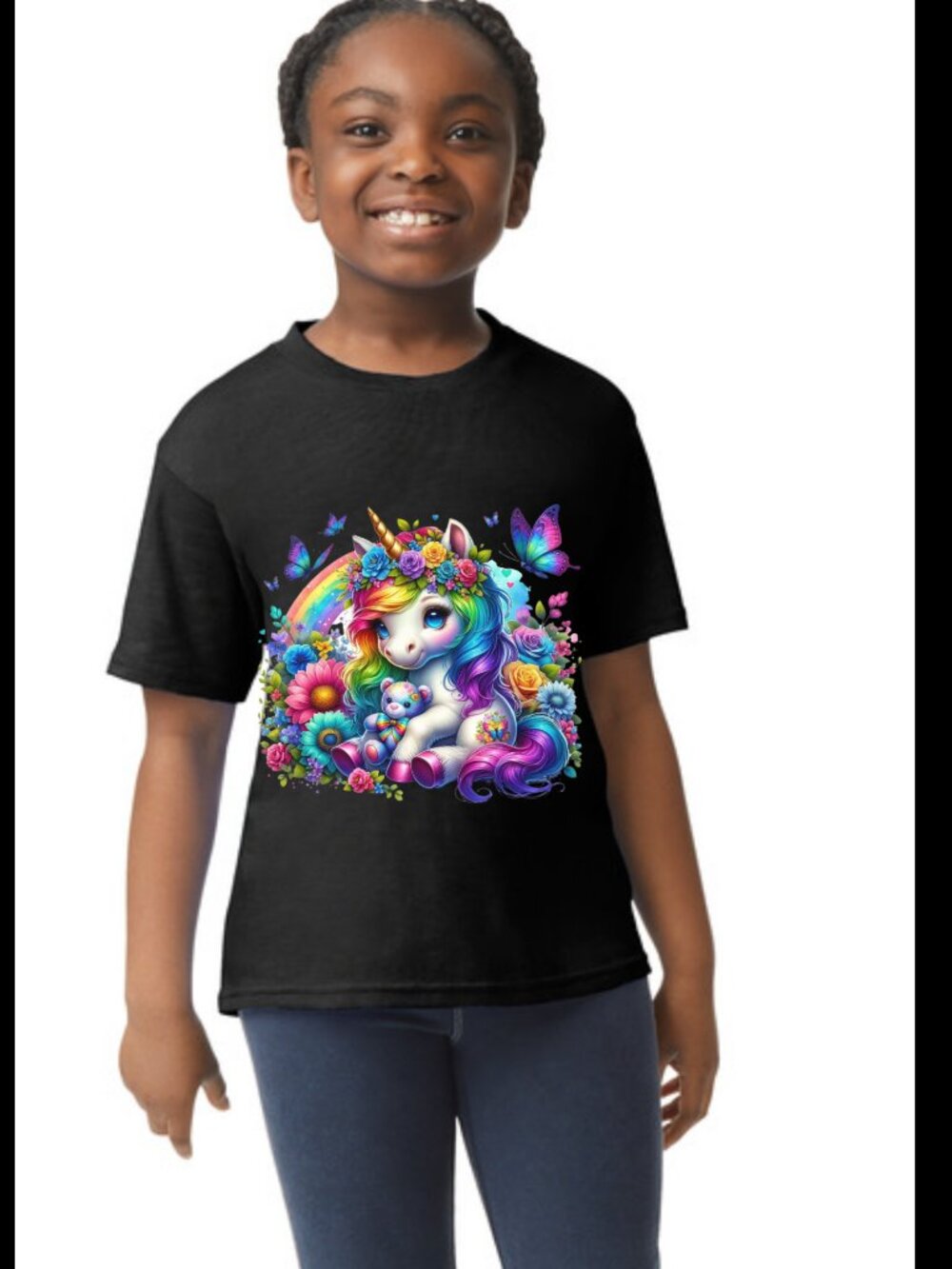 Youth XL Pastel Unicorn Tee | Black DTF Graphic Shirt | Magical Fantasy Graphic